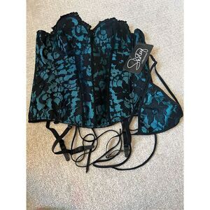 NWT Shirley of Hollywood black and blue corset set